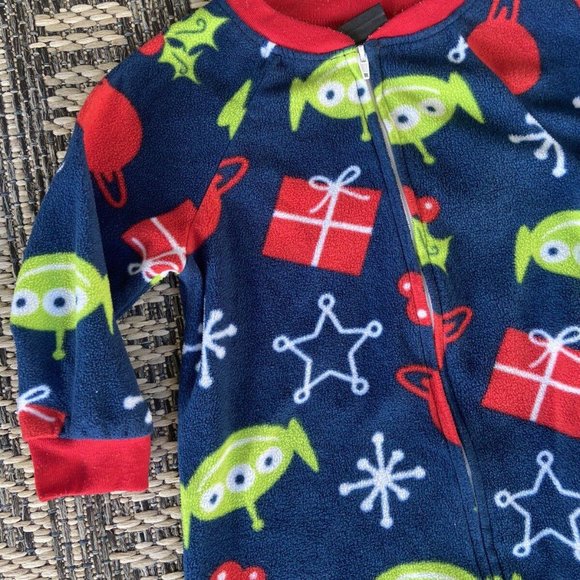 Disney Pixar Toy Story Alien Fleece FullZip Footed 1pc Outfit Pajama Holiday 24M - Picture 3 of 5